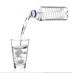 bottled water being poured into a glass