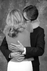 black & white up close hug