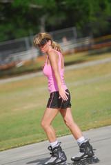 beautiful woman rollerblading