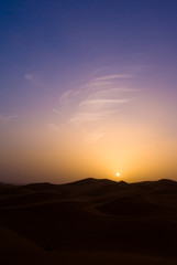 sunset in the desert of merzouga, er chebbi