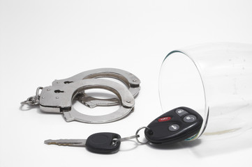beer, keys and handcuffs - drunk driving concept