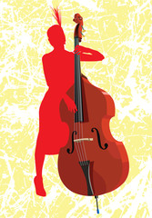 the girl playing on a contrabass.