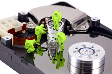 hazmat team inspecting a hard drive