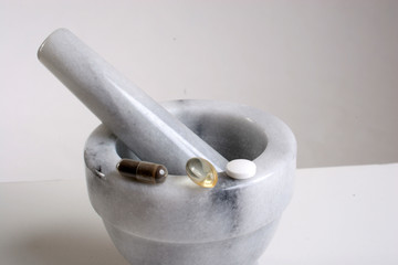 Mortar and Pestle with Pills
