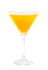 a cocktail   with an lemon on a white background