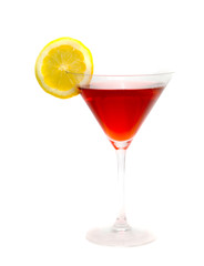 a coctail  with an lemon on a white background