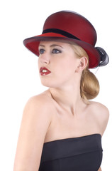 elegant woman with red hat