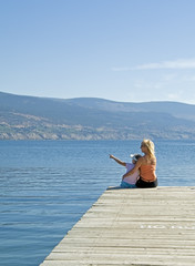 mother and daughter at the lake