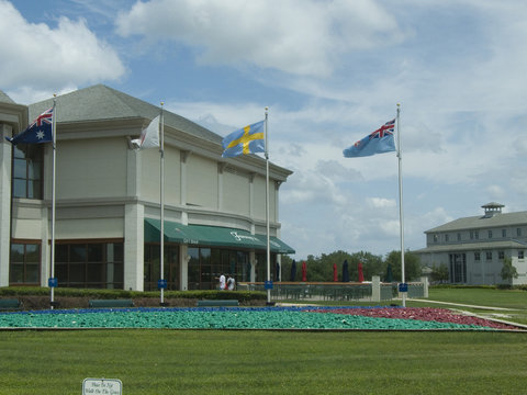 building and flags