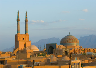sunset over ancient city of yazd, iran