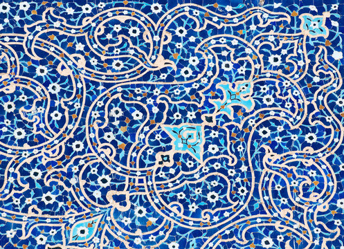 tiled background, oriental ornaments from isfahan mosque, iran