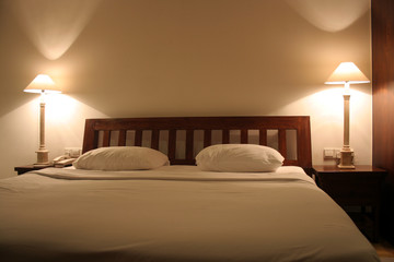 interior of a beach hotel bed room