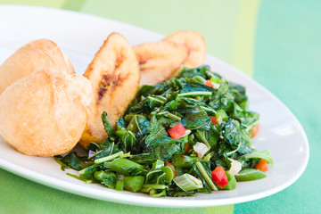 callaloo vegetable (spinach) and friend dumplings