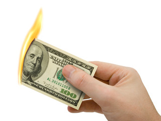flaming money in hand