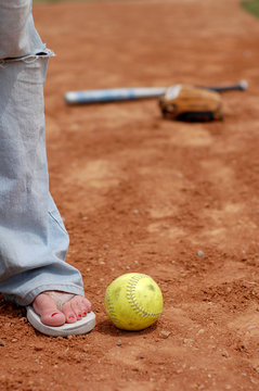 flip flops and softball (close up)