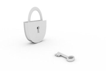 3d render of a key and a lock