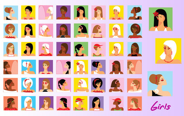 Obraz na płótnie Canvas portraits of different girls. Illustration.