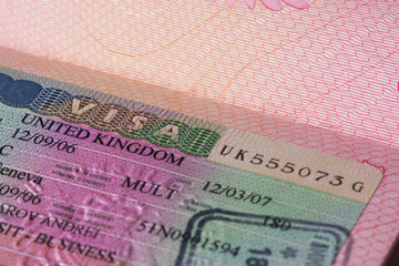 Fototapeta premium uk visa in passport