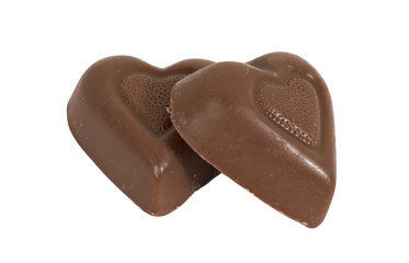 two chocolate candy hearts