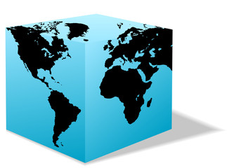 square earth globe, box map of america, europe, africa