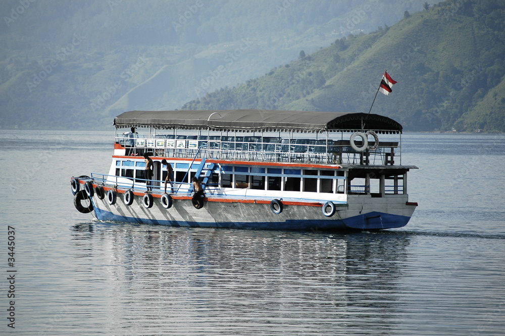 Wall mural boat at toba lake , sumatra