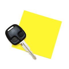 post-it note with key (isolated on white)