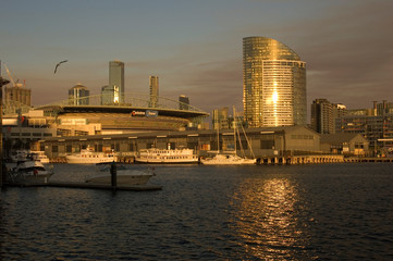 a dusk view of melbourne docklands