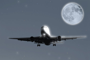 airliner and moon