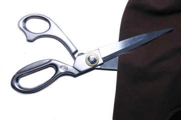 Taylor Scissors Cutting A Piece Of Cloth - obrazy, fototapety, plakaty