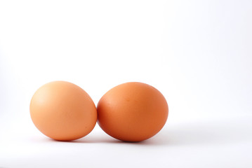 two chicken eggs on a white background