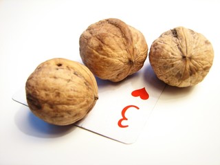 walnut and three hearts playing card