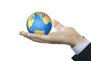 hand holds globe