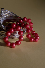 red pearls and bracelet