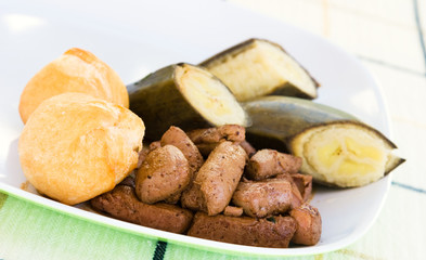 liver, fried dumplings and banana