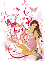 girl and butterflies