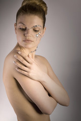 Gesicht und Body Nackt Fashion Model mit Strasssteinen Poster Porträt
