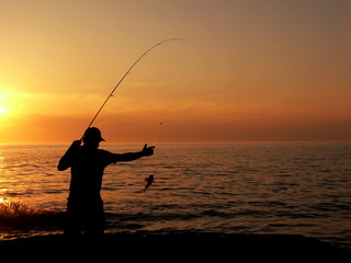 fisherman at the dusk