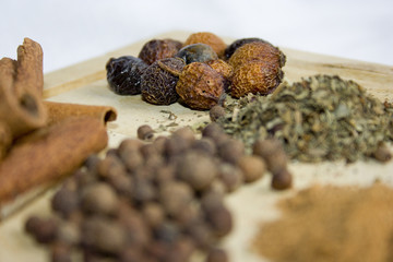 different spices on the kitchen table