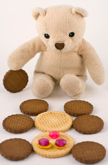 toy bear, biscuits and sweets