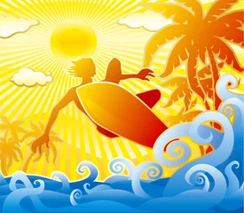 Washable wall murals Yellow surfer