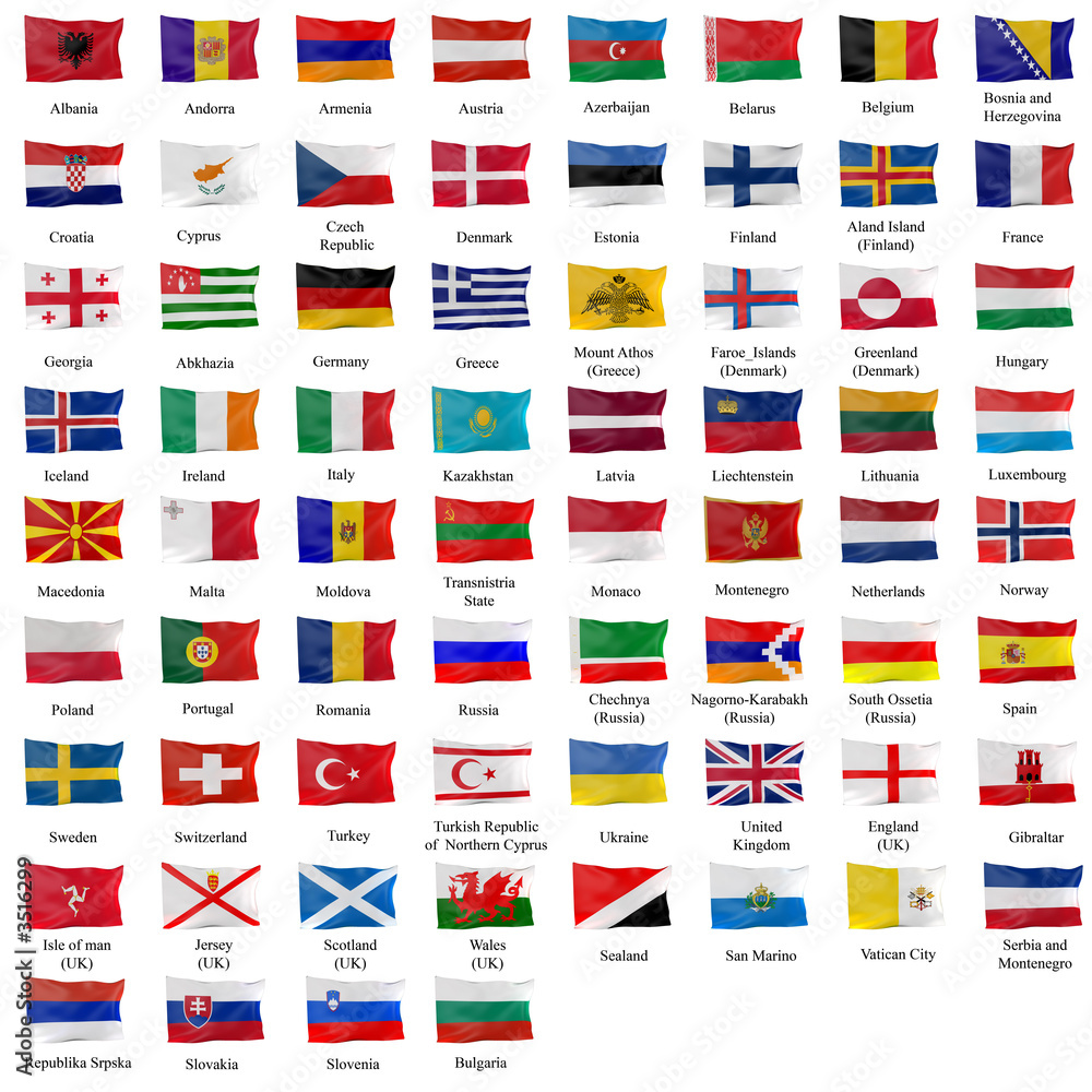 Wall mural all european flags - 3d illustration