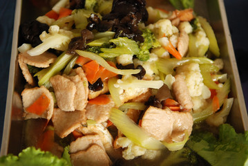 cooked chicken meats in the pan