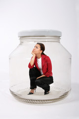 businesswoman locked  in the jar