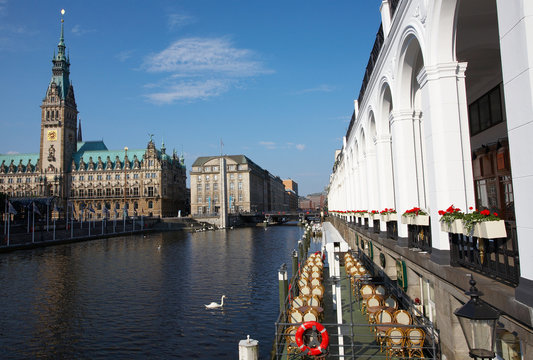 rathaus,alster,palisaden und cafe 1