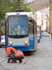 Fototapeta na wymiar remont torów tramwajowych