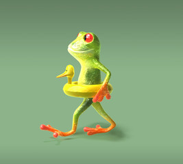 grenouille va nager avec une bouée canard