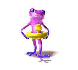 grenouille va nager avec une bouée canard