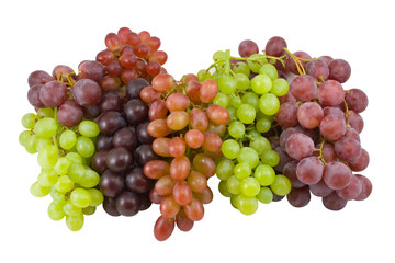 Dark green and red grapes isolated on white background .