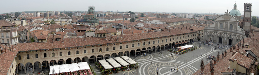 Panoramic view of Piazza Ducale in Vigevano, Italy