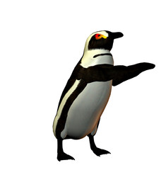 A penguin dancing and waving his flippers about.